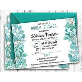 Darling Souvenir Mint Custom Printed Bridal Shower Invitations, Set of 10 Personalized Invites With Envelopes 5 x 7