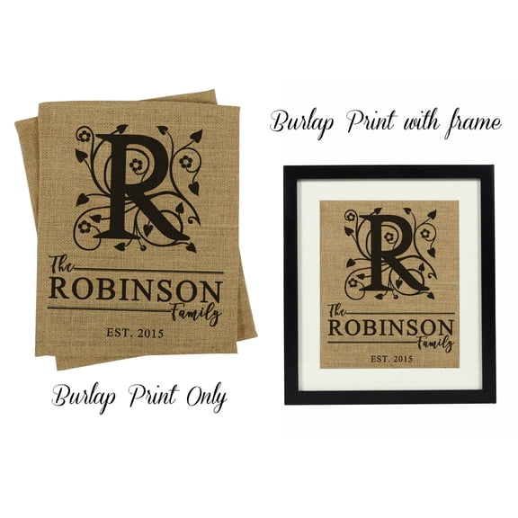 Darling Souvenir Monogram Burlap Print Wall Decor Family Name Personalized Housewarming Gift-Burlap Print Only(11 x 14 Inches)