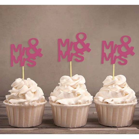 Darling Souvenir, Mr & Mrs Wedding Cupcake Toppers, Party Dessert Decorations - Pack Of 20