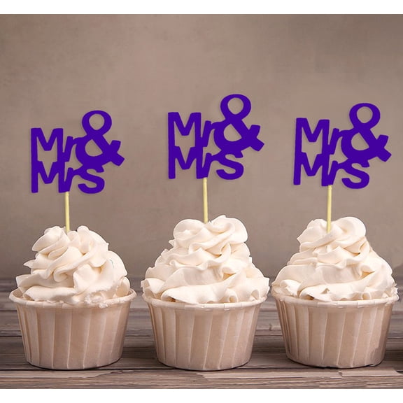 Darling Souvenir, Mr & Mrs Wedding Cupcake Toppers, Party Dessert Decorations - Pack Of 20