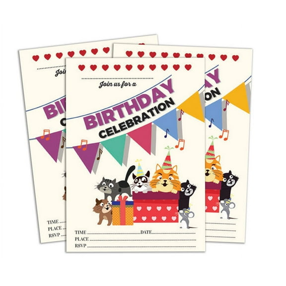 Darling Souvenir Multicolor Birthday Invitation Card Printable Fill or Write In Blank Invites Party Supplies Pack Of 28 5 x 7 Inches