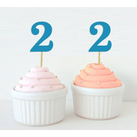 Darling Souvenir, Number 2 Birthday Cupcake Toppers, Birthday/ Anniversary Party Dessert Decorations - Pack Of 20