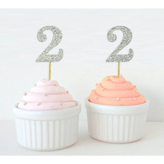 Darling Souvenir, Number 2 Birthday Cupcake Toppers, Birthday/ Anniversary Party Dessert Decorations - Pack Of 20