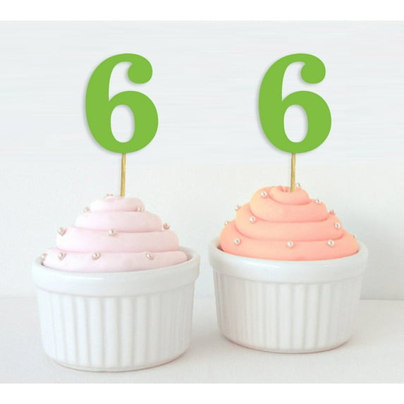 Darling Souvenir, Number 6 Birthday Year Cupcake Toppers, Birthday/ Anniversary Party Dessert Decorations - Pack Of 20