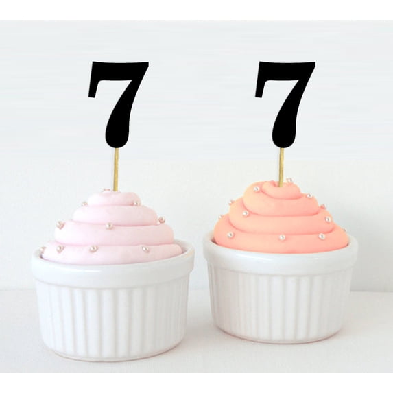 Darling Souvenir, Number 7 Birthday Year Cupcake Toppers, Birthday/ Anniversary Party Dessert Decorations - Pack Of 20