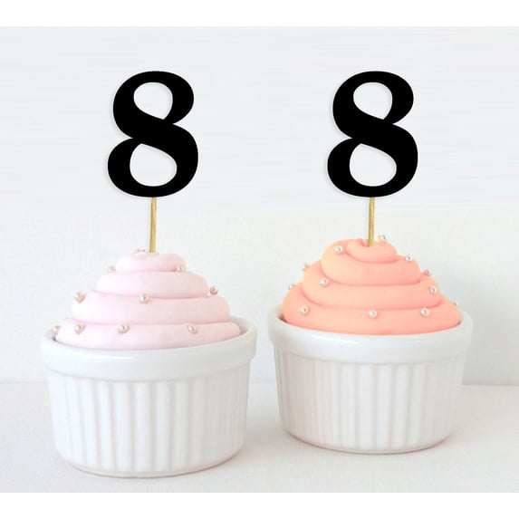 Darling Souvenir, Number 8 Birthday Year Cupcake Toppers, Birthday/ Anniversary Party Dessert Decorations - Pack Of 20