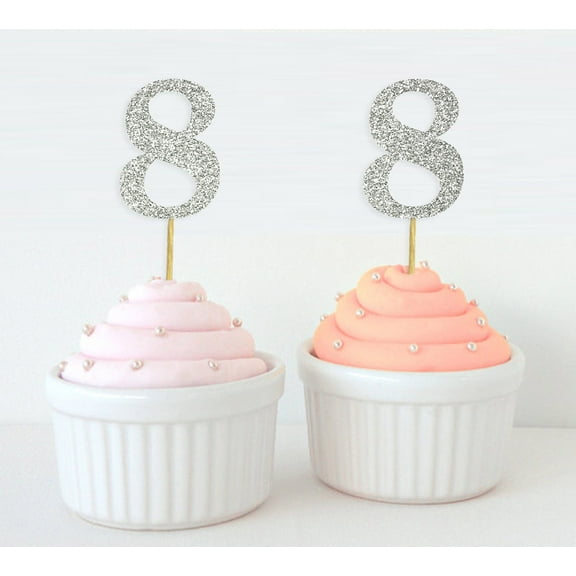 Darling Souvenir, Number 8 Birthday Year Cupcake Toppers, Birthday/ Anniversary Party Dessert Decorations - Pack Of 20