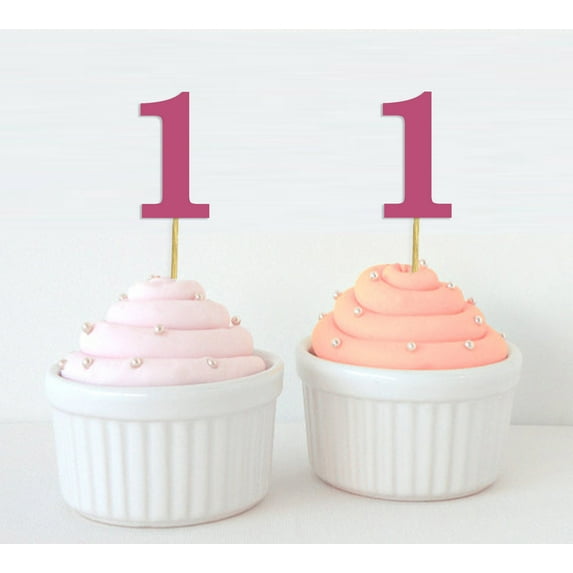 Darling Souvenir, One First Birthday Number Cupcake Toppers, Birthday/ Anniversary Party Dessert Decorations - Pack Of 20