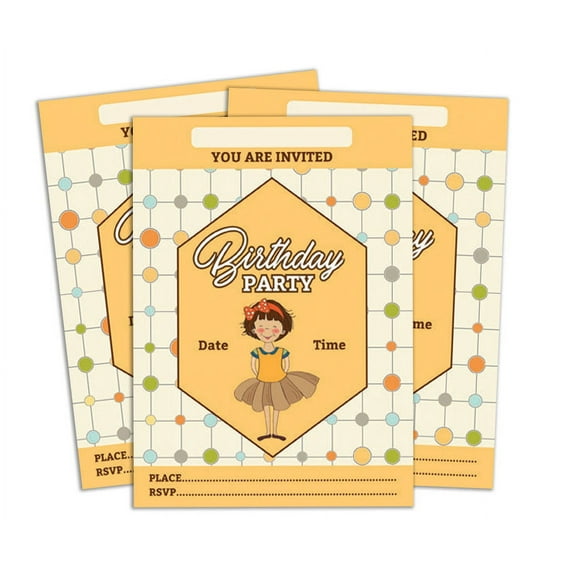 Darling Souvenir Orange Birthday Invitation Card Printable Fill or Write In Blank Invites Party Supplies Pack Of 28 5 x 7 Inches