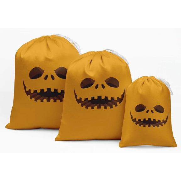 Darling Souvenir Orange Carved Angry Face Halloween Party Supplies Favor Bags&nbsp;Drawstring Pouches&nbsp;15 Pieces
