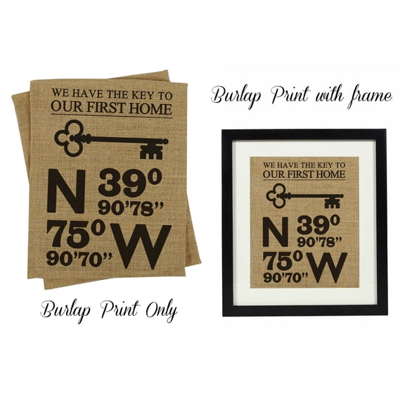 Darling Souvenir Our First Home Wall Decor Burlap Print Address Coordinates Personalized Housewarming Gift-Burlap Print Only(11 x 14 Inches)