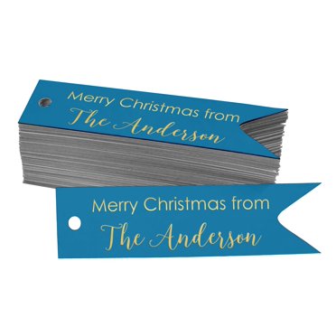 Darling Souvenir Pack Of 100 Real Gold Foil Personalized Paper Tags Merry Christmas Family Name Tag Party Favor Hang Tags