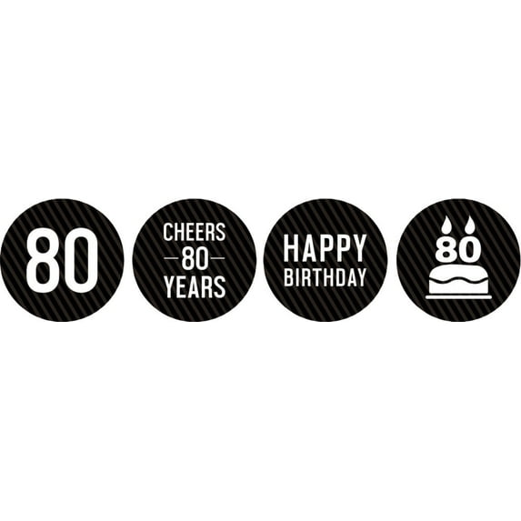 Darling Souvenir Pack Of 190 Pcs Chocolate Labels Cheers 80th Birthday Theme Stickers-Black