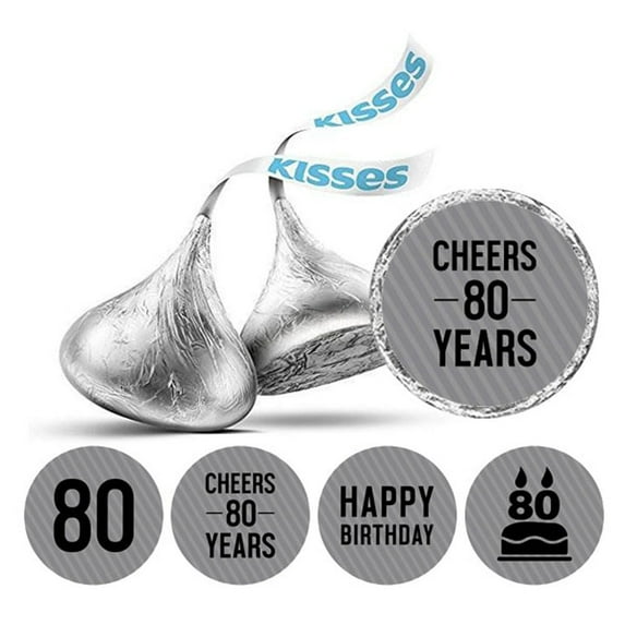 Darling Souvenir Pack Of 190 Pcs Chocolate Labels Cheers 80th Birthday Theme Stickers-Gray