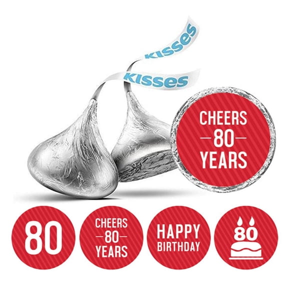 Darling Souvenir Pack Of 190 Pcs Chocolate Labels Cheers 80th Birthday Theme Stickers-Red