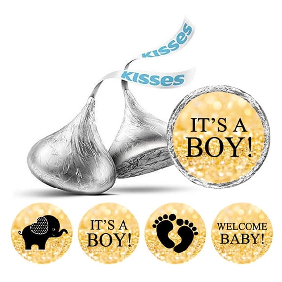 Darling Souvenir 190 Pieces Glitter Gold Baby Shower Chocolate Drop Labels Stickers - Self-Adhesive Mini Candy Wrappers for Favors & Party Decorations