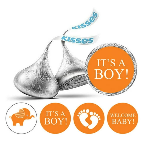 Darling Souvenir 190 Pcs Orange Baby Boy Chocolate Favor Stickers - Mini Candy Wrappers & Labels for Baby Shower, Sprinkle Party Decor