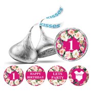 Darling Souvenir Party Favor Floral Border 1st Birthday Theme Stickers Labels 190 Pcs-Fuchsia Pink