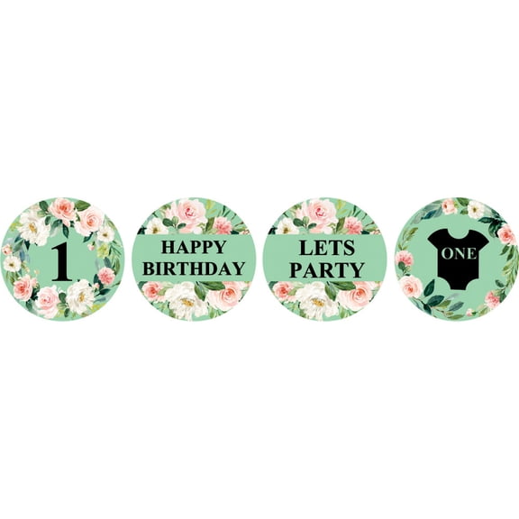 Darling Souvenir Party Favor Floral Border 1st Birthday Theme Stickers Labels 190 Pcs-Mint