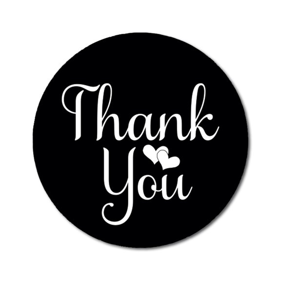Darling Souvenir Personalized 1.6 Inches Round Black DIY Heart Calligraphy Thank You Stickers-45 Pcs