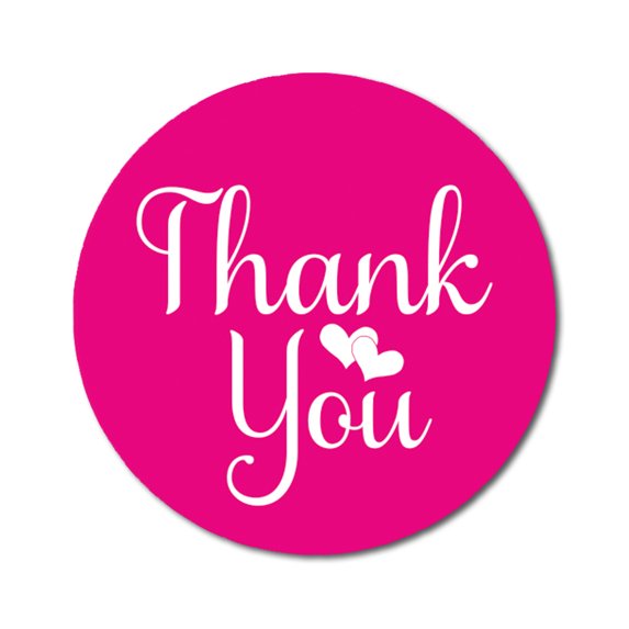 Darling Souvenir Personalized 1.6 Inches Round Fuchsia Pink DIY Heart Calligraphy Thank You Stickers-45 Pcs