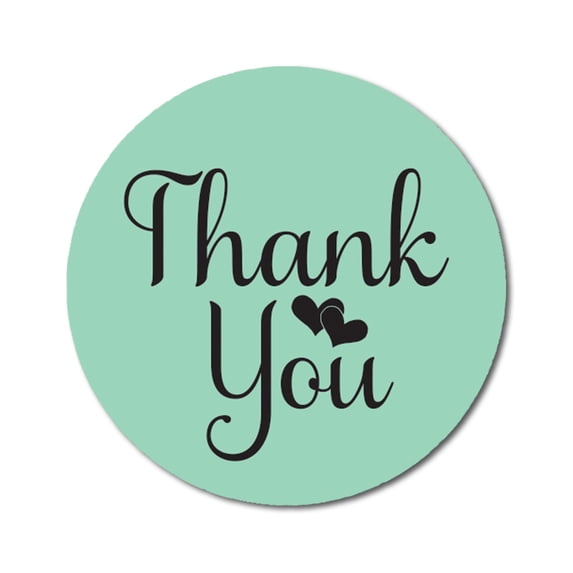 Darling Souvenir Personalized 1.6 Inches Round Sea Green DIY Heart Calligraphy Thank You Stickers-45 Pcs
