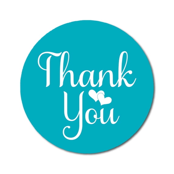 Darling Souvenir Personalized 1.6 Inches Round Turquoise Blue DIY Heart Calligraphy Thank You Stickers-45 Pcs