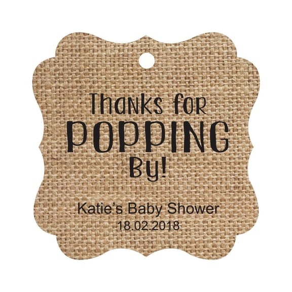 Darling Souvenir Personalized Baby Shower Favor Tags Custom Thanks For Popping By Custom Hang Tags-Burlap-50 Tags