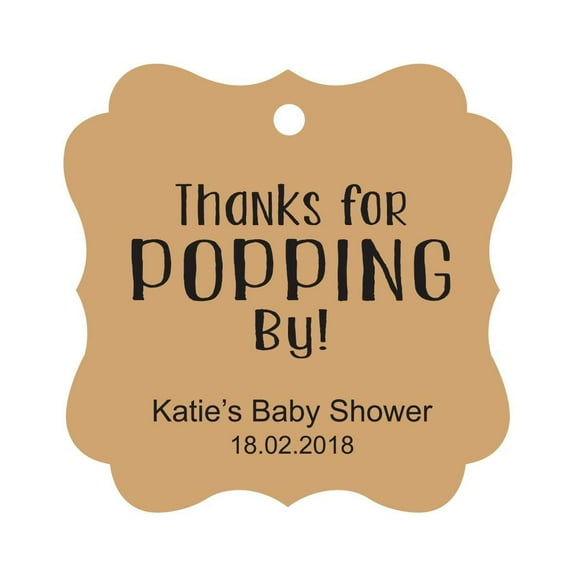 Darling Souvenir Personalized Baby Shower Favor Tags Custom Thanks For Popping By Custom Hang Tags-Kraft-100 Tags