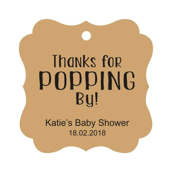 Darling Souvenir Personalized Baby Shower Favor Tags Custom Thanks For Popping By Custom Hang Tags-Kraft-100 Tags