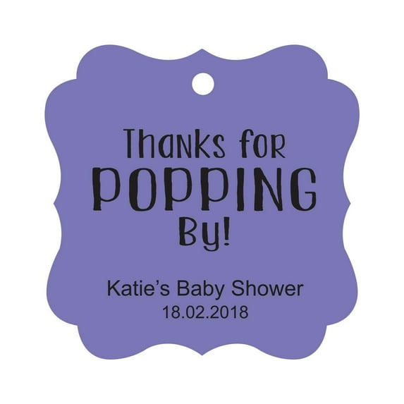 Darling Souvenir Personalized Baby Shower Favor Tags Custom Thanks For Popping By Custom Hang Tags-Lavender-100 Tags