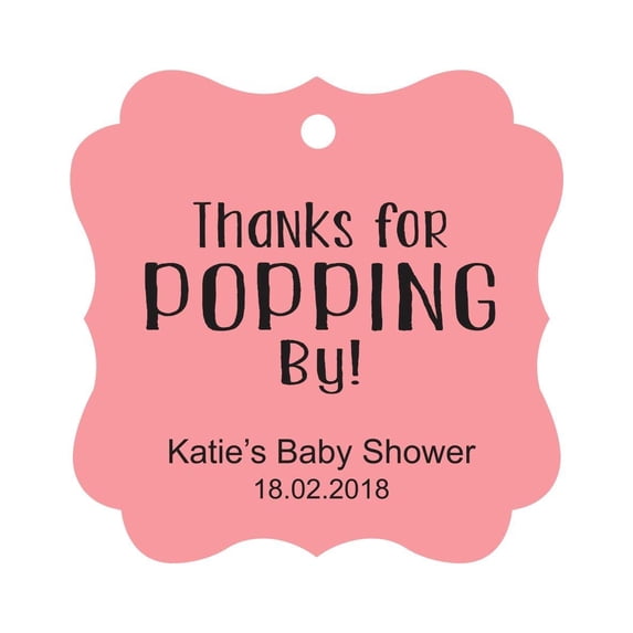 Darling Souvenir Personalized Baby Shower Favor Tags Custom Thanks For Popping By Custom Hang Tags-Peach & Pink-100 Tags