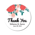 thumbnail image 1 of Darling Souvenir Personalized Bride Groom Names And Date Envelope Seals Round 45 Pcs Rose Floral Thank You Stickers-White, 1 of 4