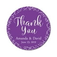 thumbnail image 1 of Darling Souvenir Personalized Bride Groom Names And Date Envelope Seals Round 45 Pcs Swirl Border Thank You Stickers-Violet, 1 of 3