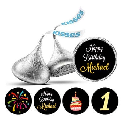 Darling Souvenir Personalized Chocolate Labels 1st Birthday Custom Name Stickers 190 Pcs-Black