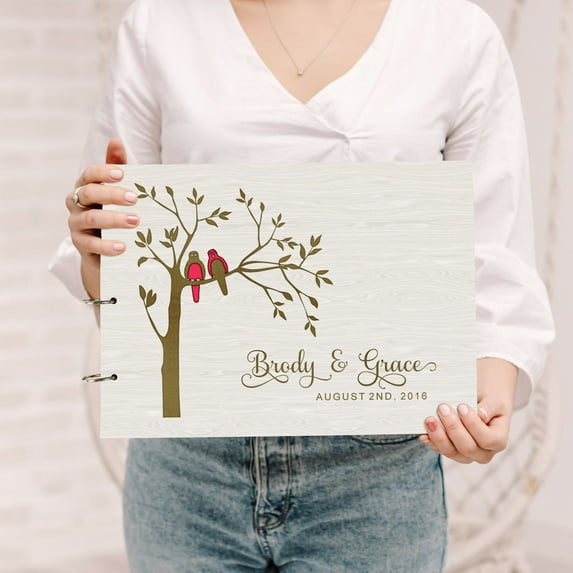 Darling Souvenir Personalized Engraved Laser Cut Wedding Guest Book Wooden Cover Sign-in Book Registry Guestbook Scrapbook-1Y