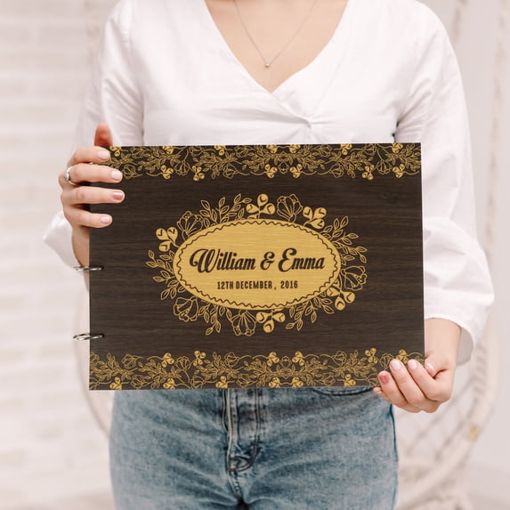 Darling Souvenir Personalized Engraved Laser Cut Wedding Guest Book Wooden Cover Sign-in Book Registry Guestbook Scrapbook-2F