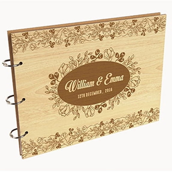 Darling Souvenir Personalized Engraved Laser Cut Wedding Guest Book Wooden Cover Sign-in Book Registry Guestbook Scrapbook-2V
