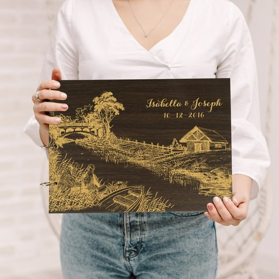 Darling Souvenir Personalized Engraved Laser Cut Wedding Guest Book Wooden Cover Sign-in Book Registry Guestbook Scrapbook-33