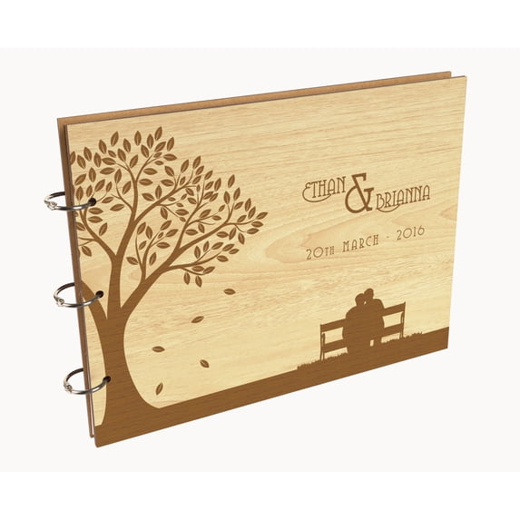 Darling Souvenir Personalized Engraved Laser Cut Wedding Guest Book Wooden Cover Sign-in Book Registry Guestbook Scrapbook-4B