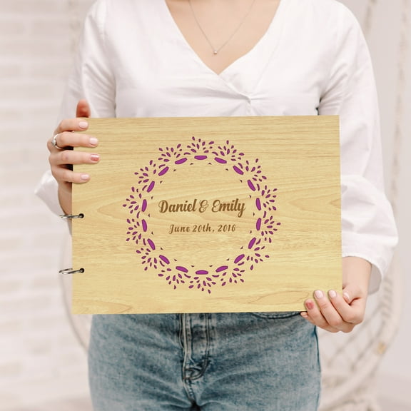 Darling Souvenir Personalized Engraved Laser Cut Wedding Guest Book Wooden Cover Sign-in Book Registry Guestbook Scrapbook-4D