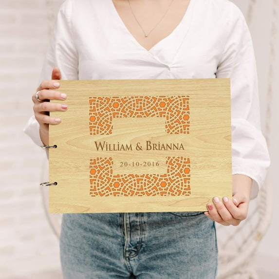 Darling Souvenir Personalized Engraved Laser Cut Wedding Guest Book Wooden Cover Sign-in Book Registry Guestbook Scrapbook-69