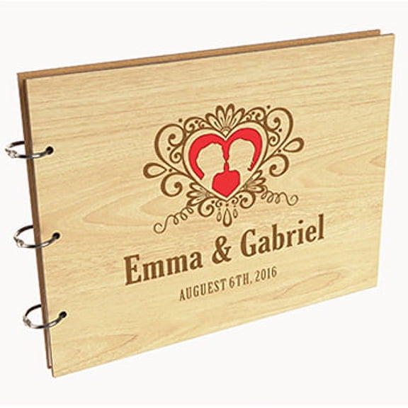 Darling Souvenir Personalized Engraved Laser Cut Wedding Guest Book Wooden Cover Sign-in Book Registry Guestbook Scrapbook-6C