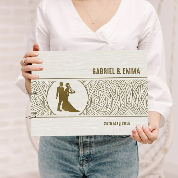 Darling Souvenir Personalized Engraved Laser Cut Wedding Guest Book Wooden Cover Sign-in Book Registry Guestbook Scrapbook-7F