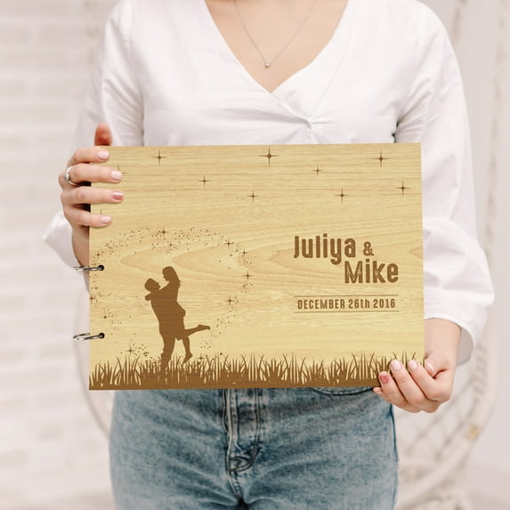 Darling Souvenir Personalized Engraved Laser Cut Wedding Guest Book Wooden Cover Sign-in Book Registry Guestbook Scrapbook-7V
