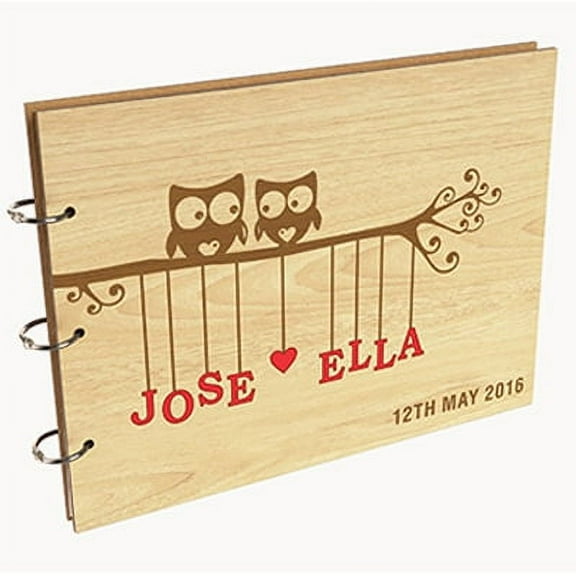Darling Souvenir Personalized Engraved Laser Cut Wedding Guest Book Wooden Cover Sign-in Book Registry Guestbook Scrapbook-8J