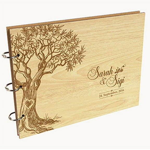 Darling Souvenir Personalized Engraved Laser Cut Wedding Guest Book Wooden Cover Sign-in Book Registry Guestbook Scrapbook-9D