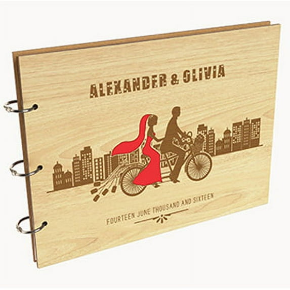Darling Souvenir Personalized Engraved Laser Cut Wedding Guest Book Wooden Cover Sign-in Book Registry Guestbook Scrapbook-9J