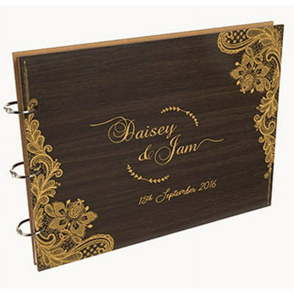 Darling Souvenir Personalized Engraved Laser Cut Wedding Guest Book Wooden Cover Sign-in Book Registry Guestbook Scrapbook-A2