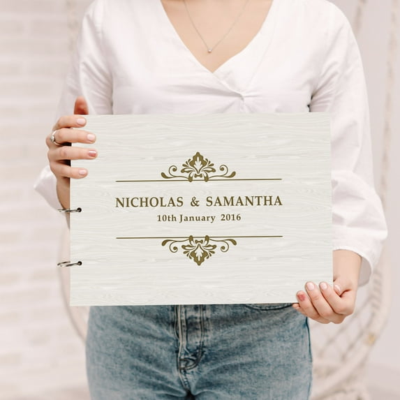 Darling Souvenir Personalized Engraved Laser Cut Wedding Guest Book Wooden Cover Sign-in Book Registry Guestbook Scrapbook-B7